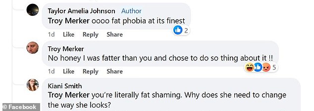 Many other commenters responded that the comments were body-shaming.