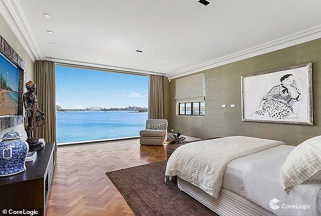 Pictured: The view of Sydney Harbor from a bedroom at Mrs Black's Rose Bay home