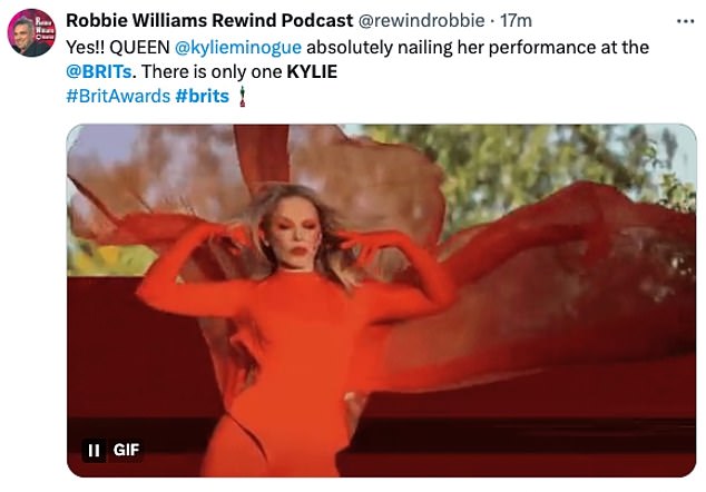 On X, previously on Twitter, a fan said: 'Kylie Minogue, you are a fucking LEGEND'