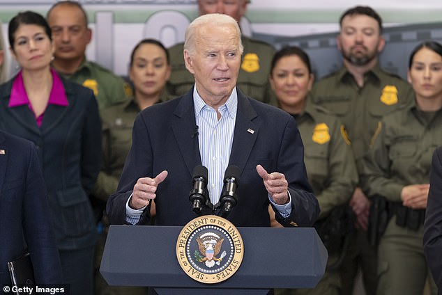 President Joe Biden delivers a speech on immigration and border security on February 29 in Brownsville, Texas. The president visited the border near Brownsville on the same day as former President Donald Trump's mourning trip to neighboring Eagle Pass, Texas.