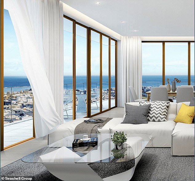 Real estate listings for individual units promised panoramic ocean and city views (artist's rendering pictured)