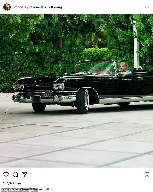 The Italian stallion showed off his street credentials in a 1959 Cadillac convertible