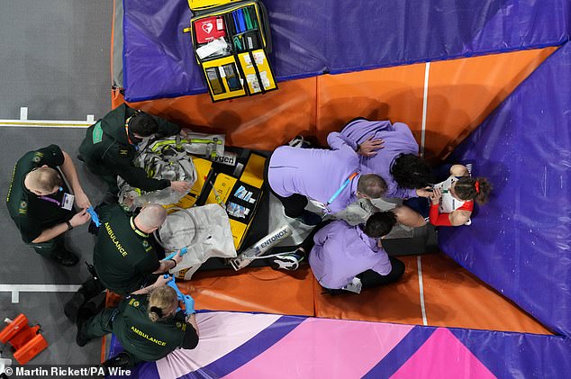 He required oxygen while medical teams treated his injury at the Emirates Arena in Glasgow.