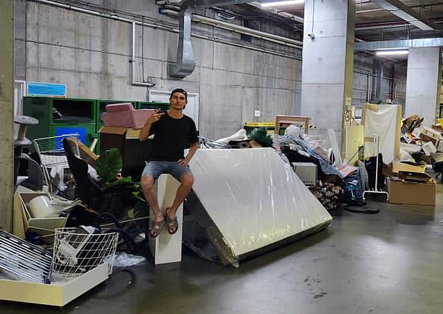 He gets the unwanted finds in city hall trash cleanups, on the streets, in trash bins and in the basement waste room of his apartment building (pictured).