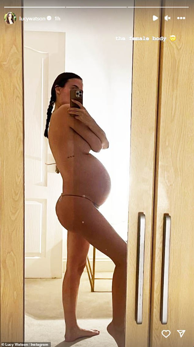 In January, Lucy shared photos of her bare baby bump as she showed off how much her body had grown in the past three months.