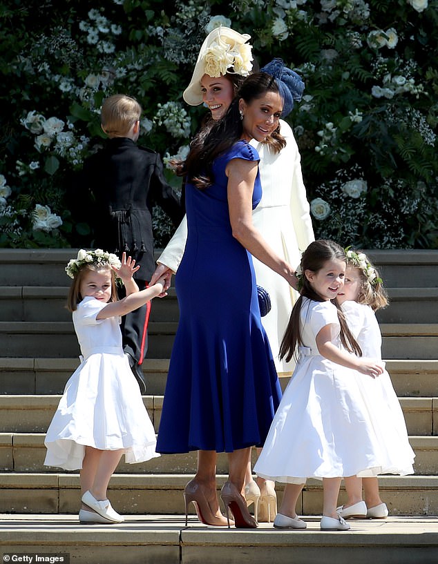 Jessica Mulroney and Ivy Mulroney with other members of the wedding party, including Princess Charlotte, alongside her mother, the Princess of Wales, at Harry and Meghan's wedding in 2018.