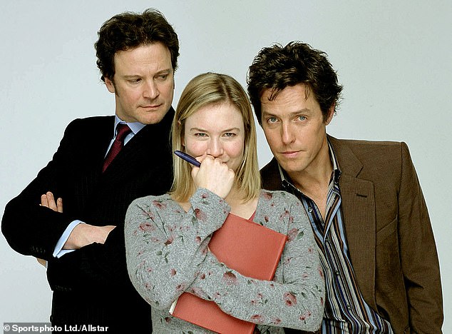 In the first film, released in 2001, Renée Zellweger played Bridget, a thirty-something single woman, with Hugh Grant, on the right, as the womanizer Daniel Cleaver, and Colin Firth, on the left, as the lawyer Mark Darcy.