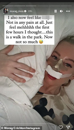 Difficult: The Only Fans star said he looks like he's been in a fight with Tyson Fury as he struggled to fall asleep in his hotel after the operation.