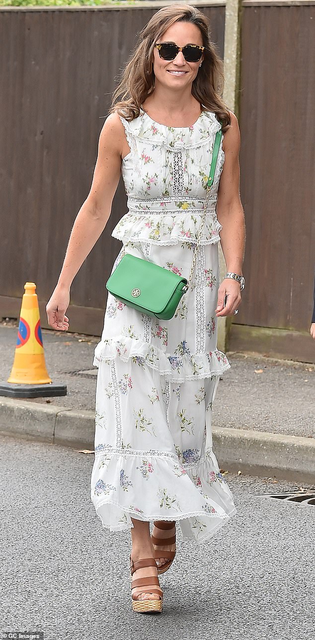 Pippa opted for a maxi floral Maxmara dress at Wimbledon in 2017