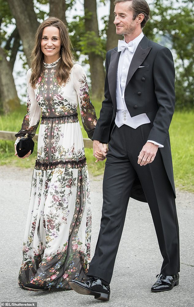 Pippa wore this stunning floor-length Erdem dress for a wedding in Sweden