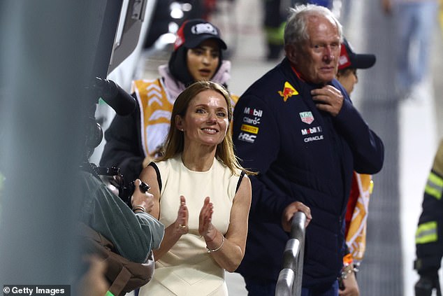 Geri Halliwell celebrates in Bahrain after Red Bull achieved a double victory after a difficult couple of weeks.