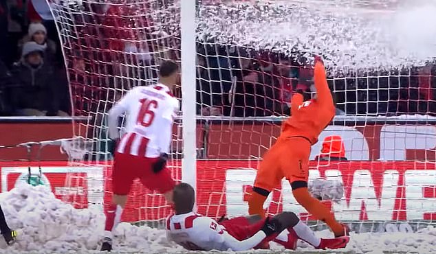Snow fell from the top of the goal in spectacular scenes when this goal was scored in the German Bundesliga in 2018.