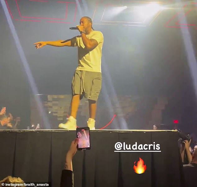 Several NRL players, including Souths hooker Damien Cook, posted a view (pictured) from their front row seats at the Ludacris concert.