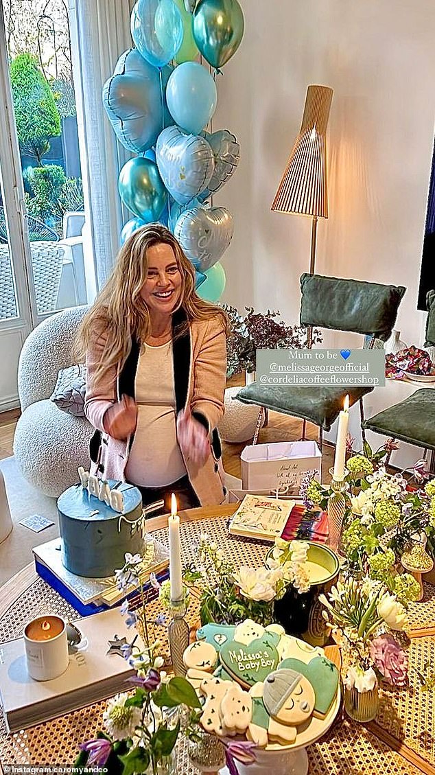 She wrote alongside the carousel of images: 'My darling, the best baby shower.'