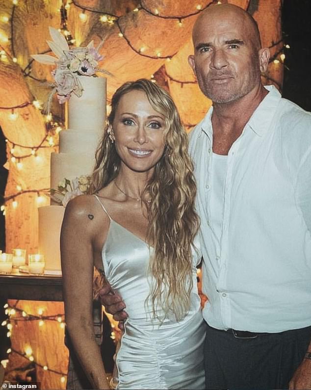 Noah is reportedly angry at her mother for allegedly 'stealing' her ex Dominic Purcell, after Tish married the actor, 54, in August last year (pictured together in December).