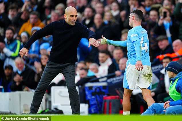 Pep Guardiola (left) believes Foden (right) is the best player in the Premier League at the moment