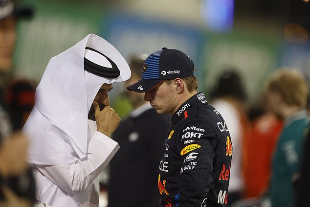 Max Verstappen (right) was seen speaking to FIA President Mohammad Ben Sulayem (left) after qualifying at the Bahrain Grand Prix.