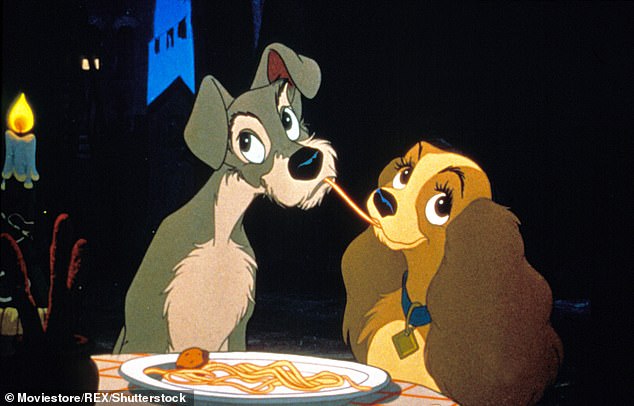 The love story between two different dogs sees them sharing a plate of spaghetti and meatballs in their signature scene.
