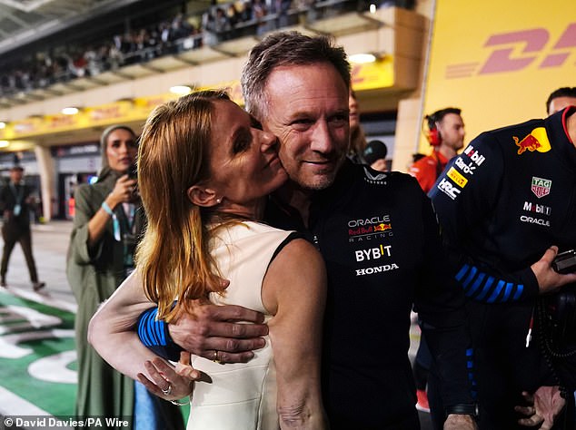 Horner and Halliwell watched the podium ceremony together after Max Verstappen won the opening race of the season.