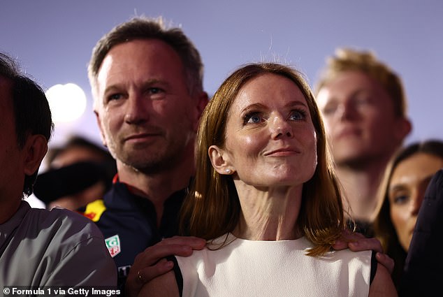Horner was seen alongside his wife Halliwell as they watched the podium celebrations after Red Bull took a 1-2 victory led by Max Verstappen at the season-opening Bahrain Grand Prix.