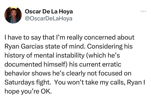 The Golden Boy boss invoked Garcia's mental health issues in a tweet late last year.