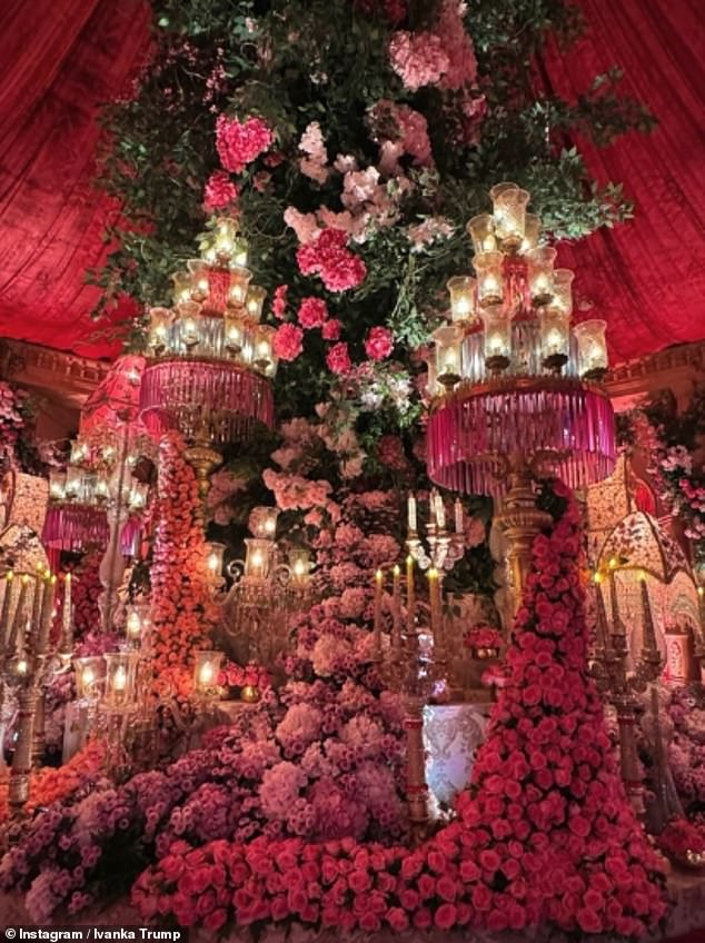Ivanka, 42, also snapped a photo of a lavish display of flowers surrounding several chandeliers inside a tent.