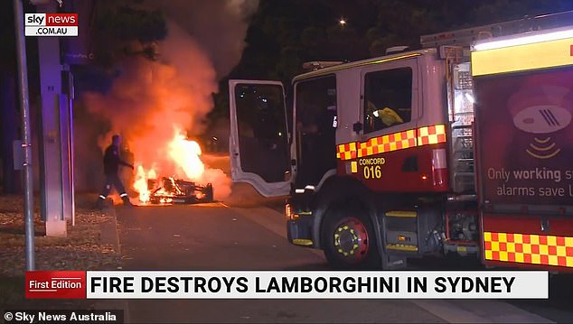 The Lamborghini rented by Fatim's husband, valued at $400,000, was set on fire by two people with a jerrycan on a street in the Olympic Park, where it melted.