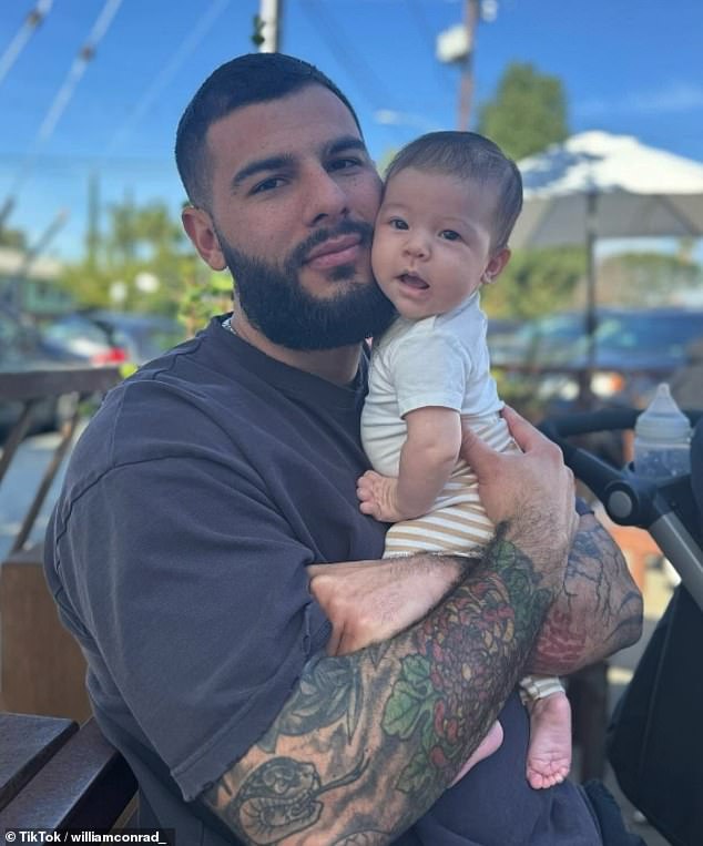 Pictured: TikTok star Ricky Lee with his daughter Laguna. The father's videos on how to hold a baby have racked up millions of views