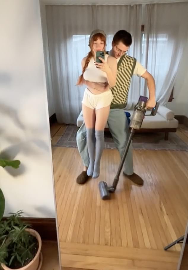 Pictured: William seen cleaning the house he shares with his influencer girlfriend Levi Coralynn in Canada.