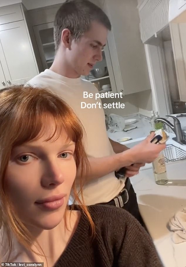 In a video posted to her TikTok yesterday, Levi filmed her boyfriend cooking for her and wrote: 'Be patient. Don't settle'