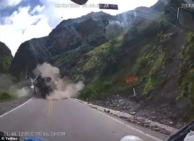 A truck was crushed by falling rocks from a mountain on a highway in Peru on Saturday. The area was closed while officials investigated the cause of the rockfall, and workers cleared the area within four hours.