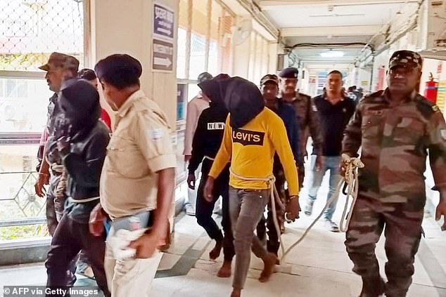 Three men accused of gang-raping Fernando appeared in court in India today. Police in India are also hunting four other suspects in connection with the violent assault.