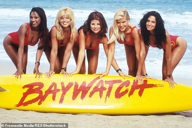 Traci Bingham, Donna D'Errico, Yasmine Bleeth, Gena Lee Nolin and Nancy Valen appear from left to right in 2001.