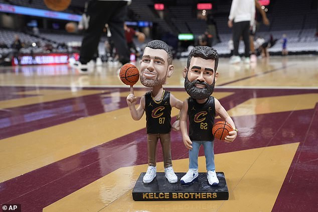 The Kelce brothers were honored with bobbleheads when the Cleveland Cavaliers played the Boston Celtics on Sunday.