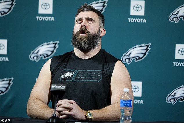Kelce had to pause his speech to take a deep breath as he struggled to control his emotions.