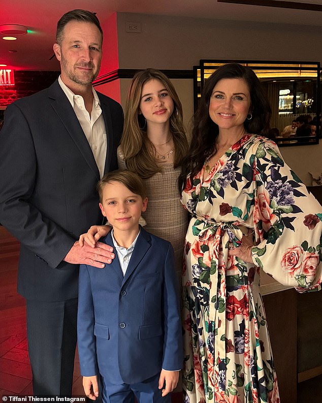 Thiessen, best known for her work on NBC's Saved by the Bell, is the mother of daughter Harper, 13, and son Holt, eight, from her 18-year marriage to the That's children's actor and author. Funny, Brady Smith (pictured Nov. 23)