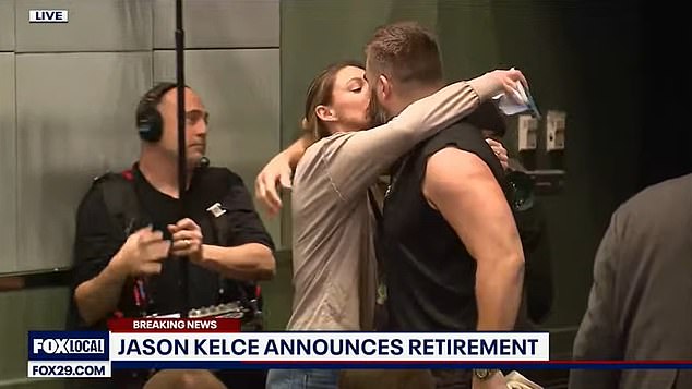 Jason and his wife, Kylie, kissed as he stepped off the podium on Monday afternoon.