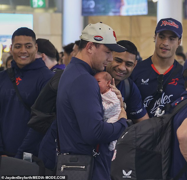The Roosters star stayed in Australia for her birth and admits he didn't want to be separated from her before hopping on a plane and arriving in Las Vegas after his teammates.