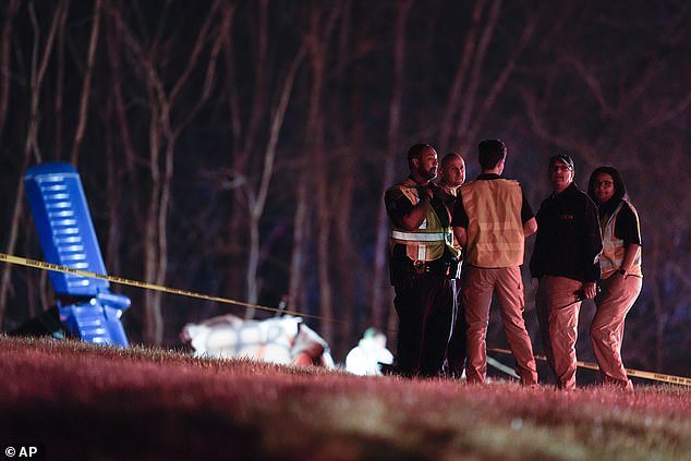 Authorities posted a photo of the charred remains of the small plane in the grass along the interstate.
