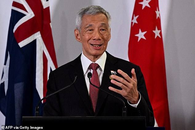 Singapore Prime Minister Lee Hsien Loong speaks at a news conference with Australia Prime Minister Anthony Albanese.