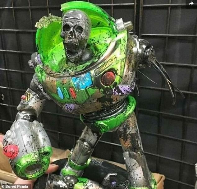Buzz Lightyear has lost his mind... or is he preparing for his next big role in a zombie movie?