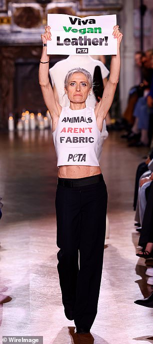 The former Spice Girl's autumn-winter womenswear presentation was overshadowed after protesters from People for the Ethical Treatment of Animals (PETA) stormed the catwalk.