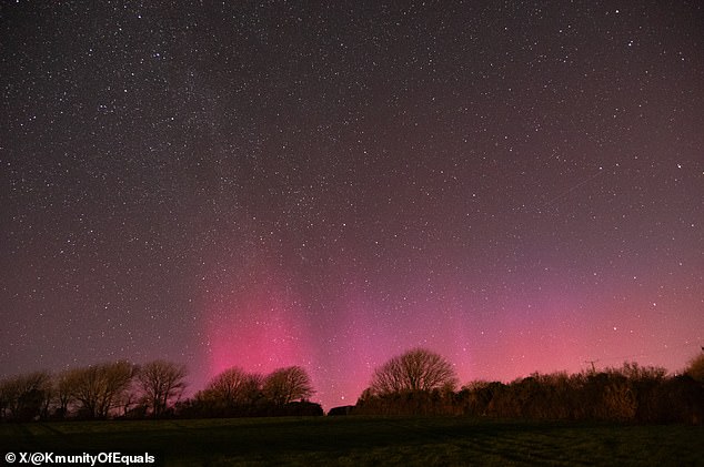 Twitter user @KmunityOfEquals shared this photo of the Cornish Aurora on Sunday night.