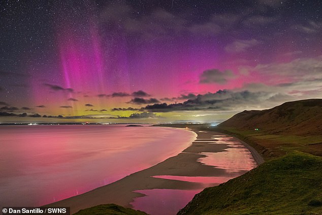Stunning: Northern Lights at Rhossili Bay, Gower, Wales, taken on Sunday 3 March 2024
