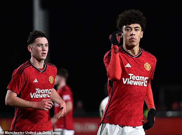 Wheatley (right) scored Man United's first goal in the 4-3 thriller at Carrington in January.