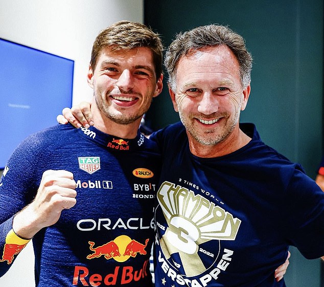 Max Verstappen, who won the Bahrain Grand Prix at the weekend, with Red Bull boss Horner