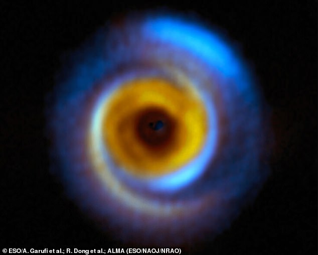 This composite image shows the planet-forming disk MWC 758, located about 500 light-years away in the Taurus region.