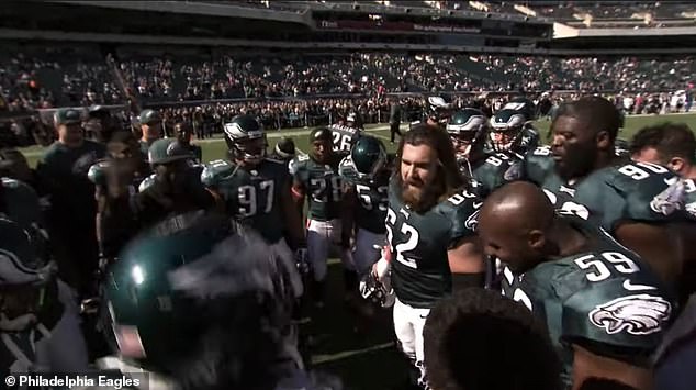 There are plenty of clips of Kelce giving motivational speeches to his Eagles teammates.