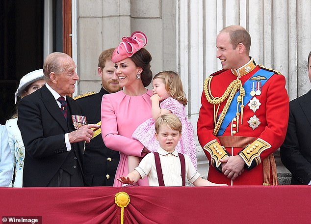 2017 -- Philip speaks to William and Kate at Trooping The Color in London on June 17, 2017.
