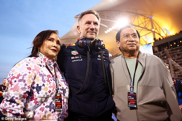 Majority shareholder Chalerm Yoovidhya (right) visited the Red Bull garage on Saturday.